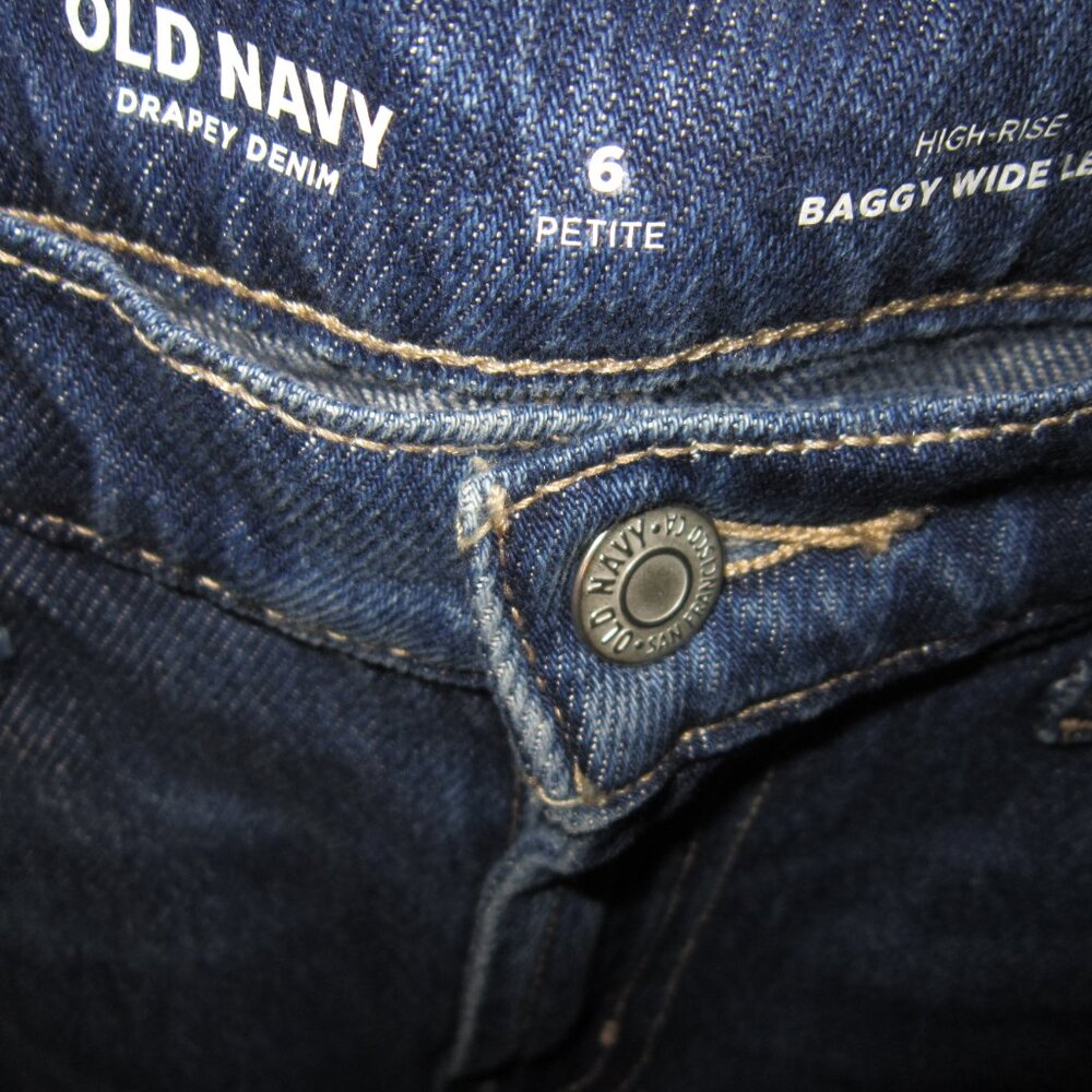Old Navy New Size 6 Petite Baggy Wide Leg Blue Jeans Drapey Denim High Rise Soft - Picture 3 of 3
